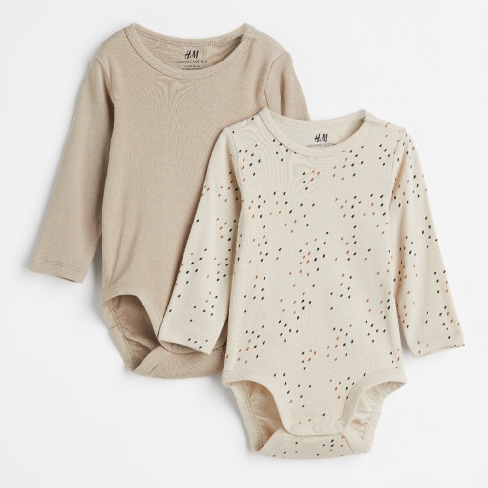 NWOT H&M 2 pack baby onsies solid and printed 6 months 100% organic cotton